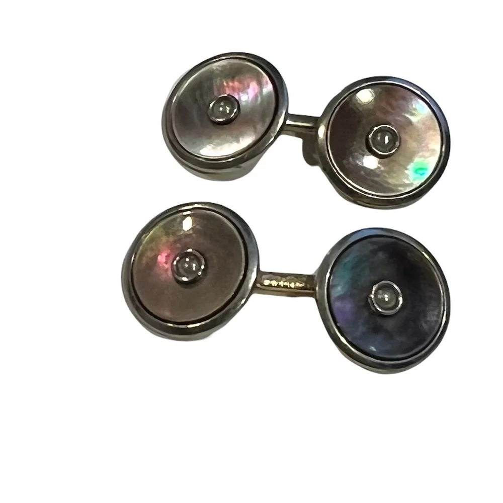 ANTIQUE LARTER & SONS MOTHER OF PEARL/ABALONE ROLLED GOLD DOUBLE SIDED CUFFLINKS